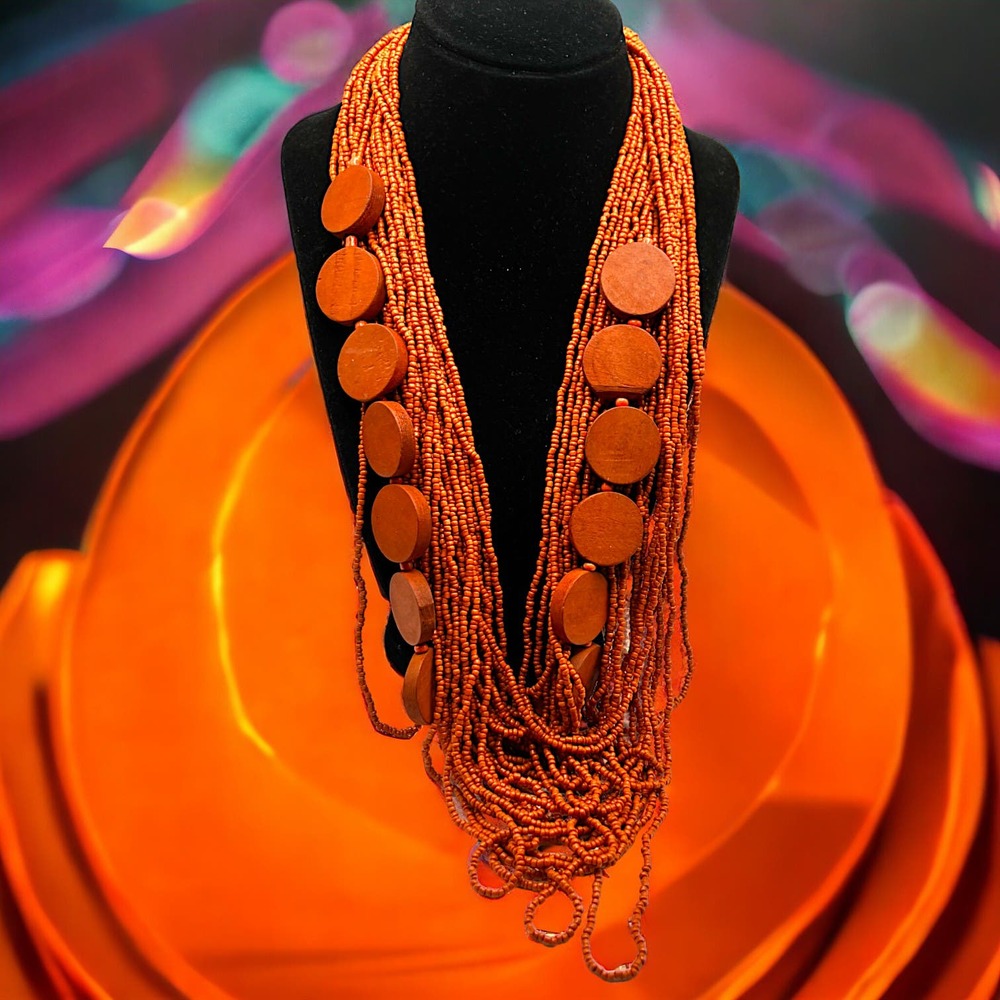Burnt Orange Beaded 27.5" Necklace!